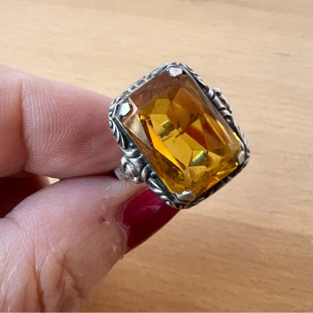 ANTIQUE 800 STERLING YELLOW PASTE STONE RING